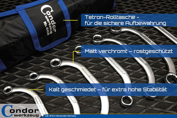 CONDOR Werkzeug 4404 | Starter- und Blockschlüssel-Satz | 7-tlg. | 6x7-18x19 mm | Chrom-Vanadium-Sta