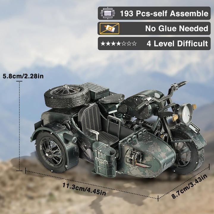 piececool 3D Puzzle Metall Motorradmodell Dreirädrige Motorräder, 3D Metall Puzzle für 340 Edelstahl