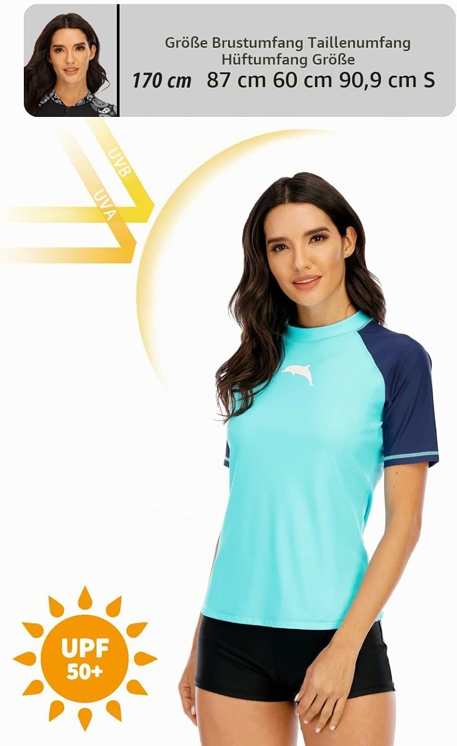 Halcurt UV Shirt Damen Kurzarm Rash Guard UPF 50+ Schwimmshirt Schnell Trocknender Badeshirt M-XXL S