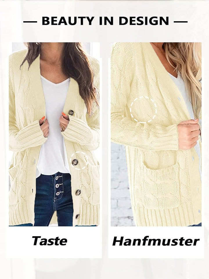 Maavoki Strickjacke Damen lang Elegant Open Front Grobstrick Strick Cardigan Langarm Strickjacken mi