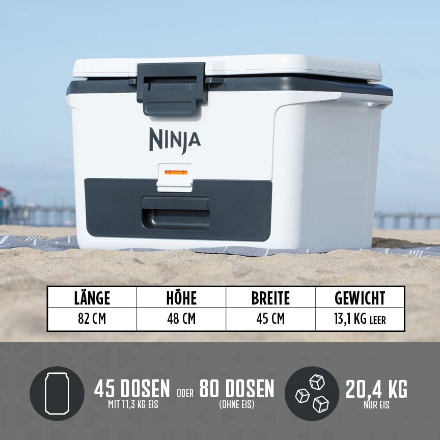 Ninja FrostVault Hard Cooler 47L, Premium isolierte Kühlbox, hält Eis bis zu 6 Tage, integrierte Tro