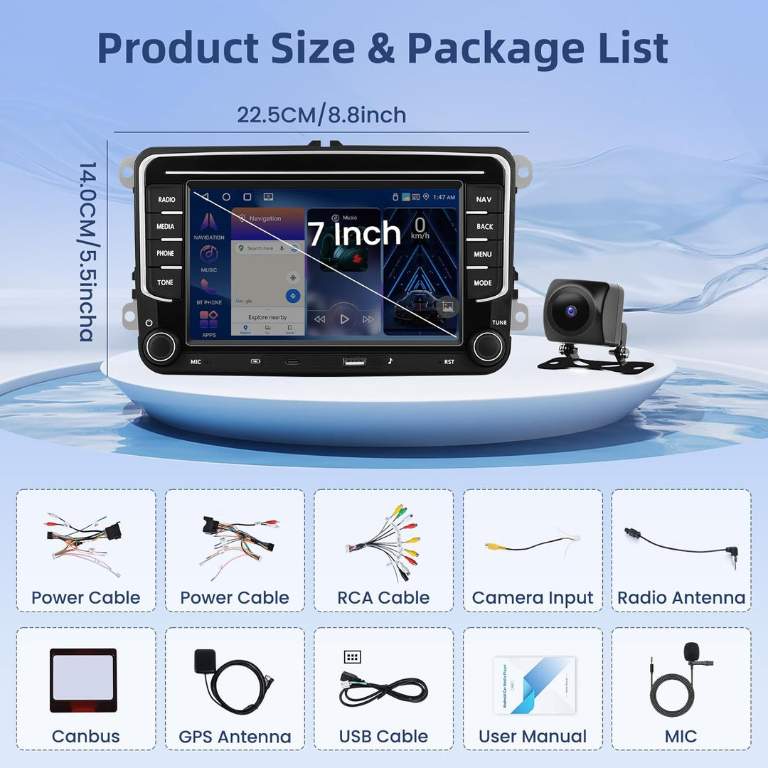 Hikity 4+64GB Android 15 Autoradio für VW Golf 5 6 Passat Polo Tiguan Touran Caddy Skoda, Bildschrim