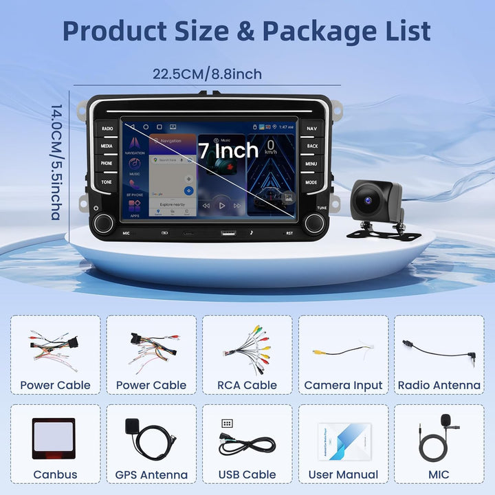 Hikity 4+64GB Android 15 Autoradio für VW Golf 5 6 Passat Polo Tiguan Touran Caddy Skoda, Bildschrim