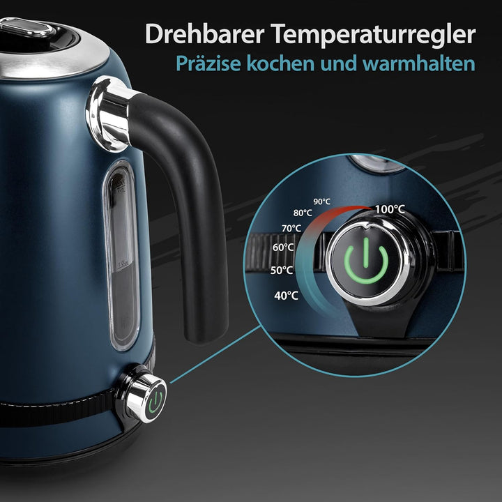 T24 Edelstahl Wasserkocher 1,7 L mit 7 einstellbaren Temperatureinstufen 2200W LCD Display | Kalk-Fi