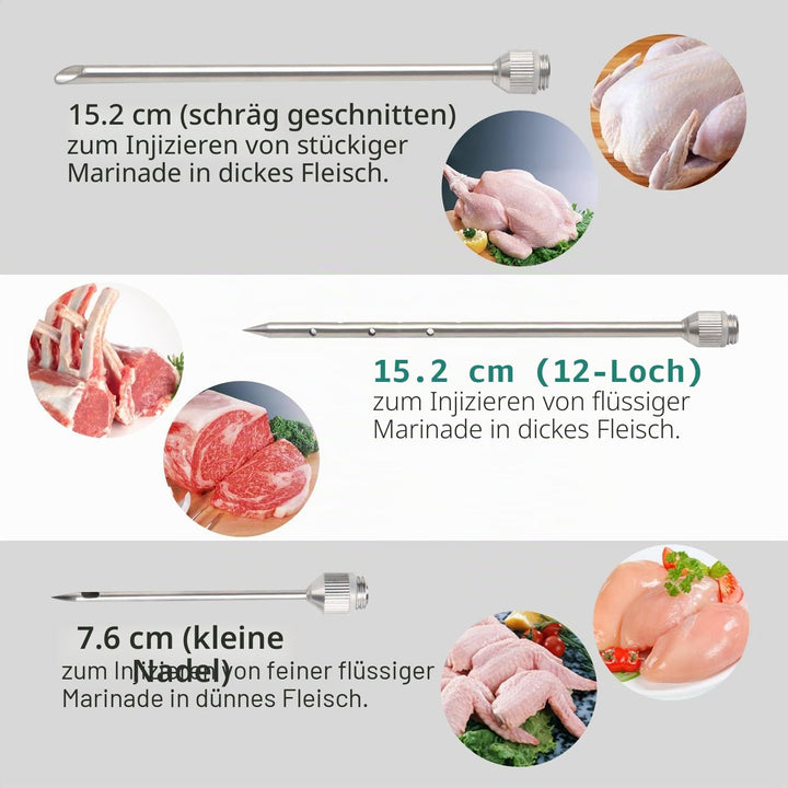Ofargo Edelstahl Fleischspritze mit 3 Marinaden-Injektor-Nadeln für BBQ Grill Smoker, 57 g grosse Ka