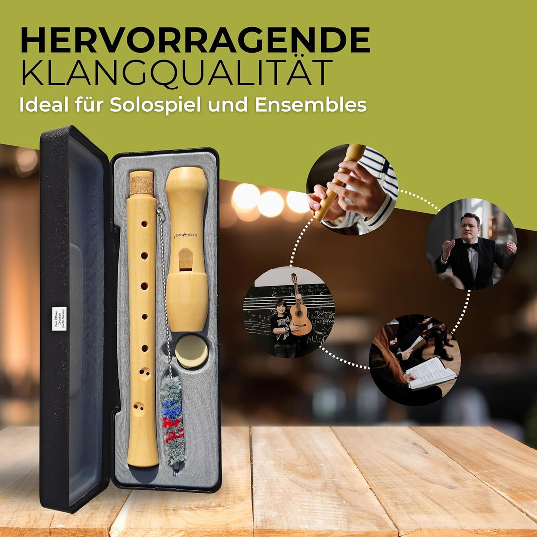 HeroMusics Blockflöte für Kinder aus Holz - Flöte mit Barocker Griffweise - 8-Loch Flöte für Erwachs