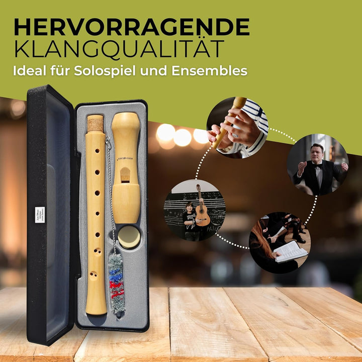 HeroMusics Blockflöte für Kinder aus Holz - Flöte mit Barocker Griffweise - 8-Loch Flöte für Erwachs