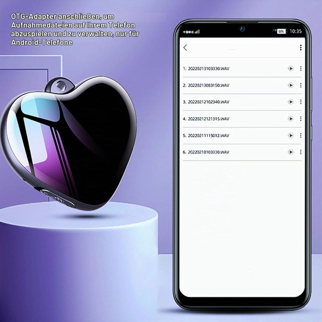 Sprachaktivierter Rekorder, Herzförmiger Digitaler Audiorekorder, Sprachrekorder mit Kopfhörer, One-