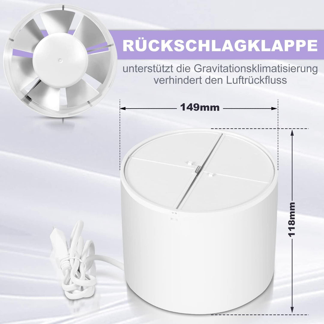 Kanal Rohrventilator 150mm Abluftventilator Rohrlüfter mit Rückstauklappe Rohrventilator Hitzebestän