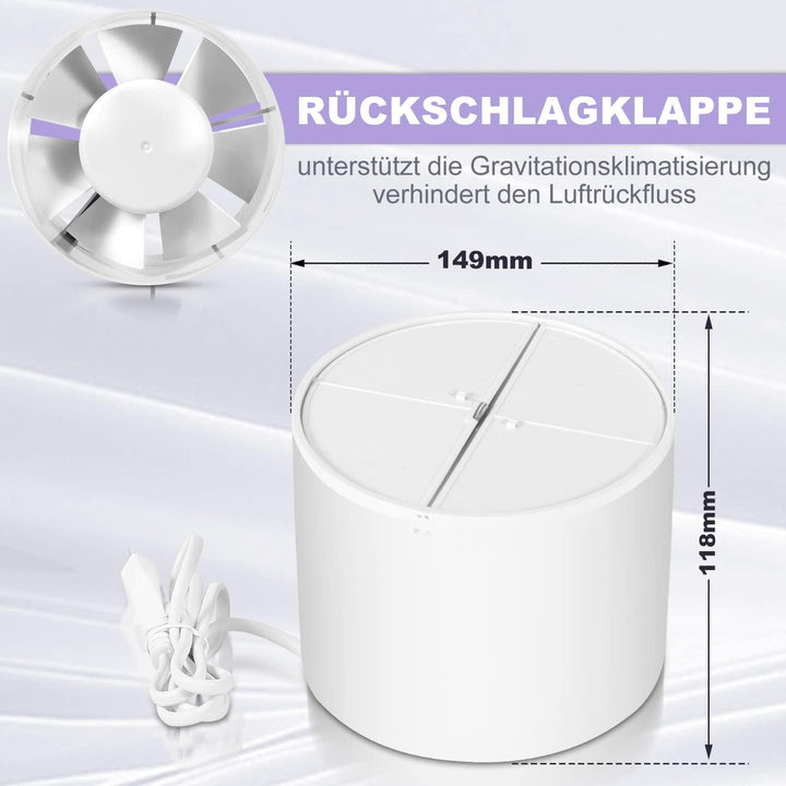 Kanal Rohrventilator 150mm Abluftventilator Rohrlüfter mit Rückstauklappe Rohrventilator Hitzebestän