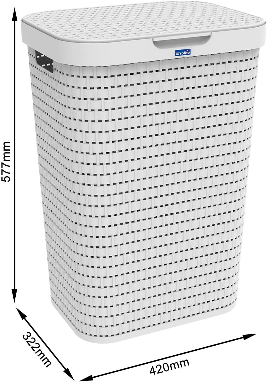 Rotho Country Wäschesammler Kunststoff mit Deckel 55l | Wäschekorb schmall in Rattan-Optik | Deckel