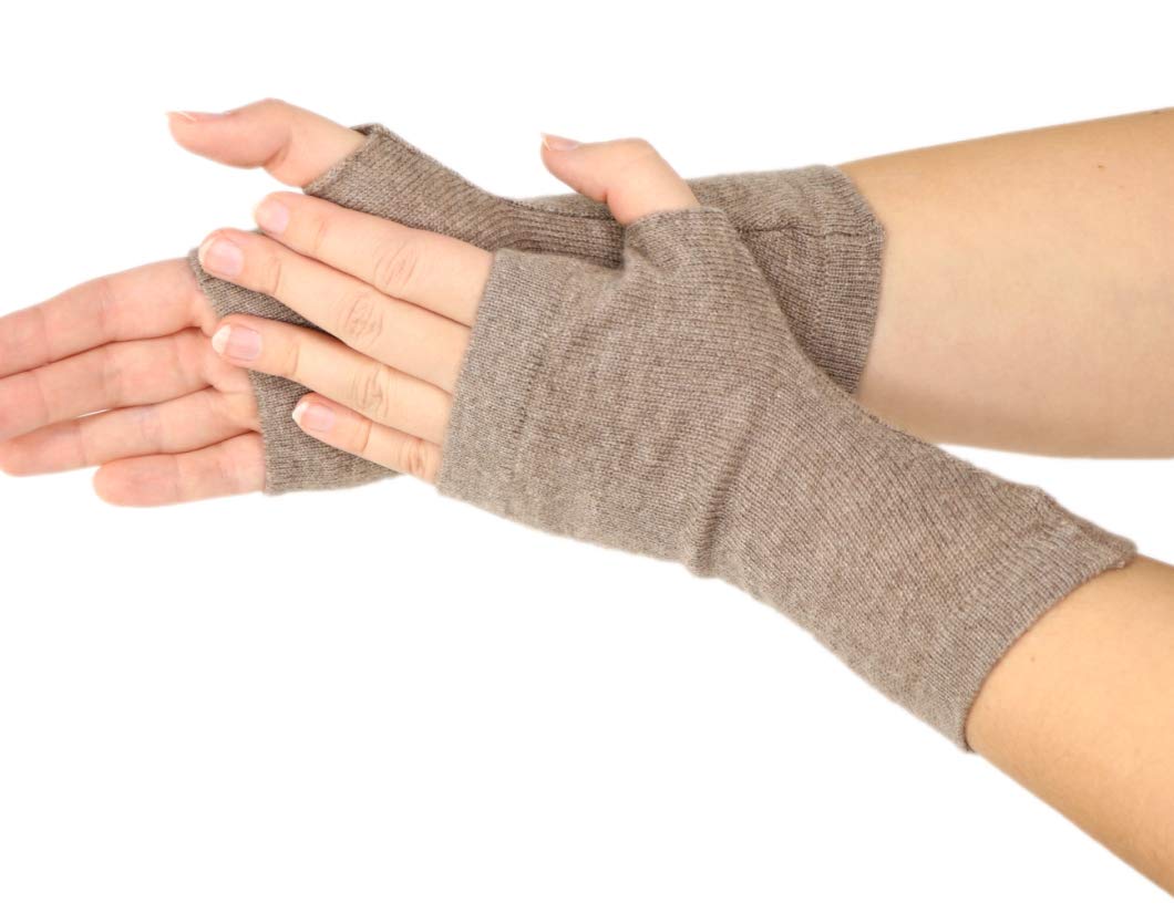 Prettystern Kaschmir-Wolle Damen Pulswärmer fingerlose Handschuhe Hand-Stulpen 19 cm X 10 cm Braun,
