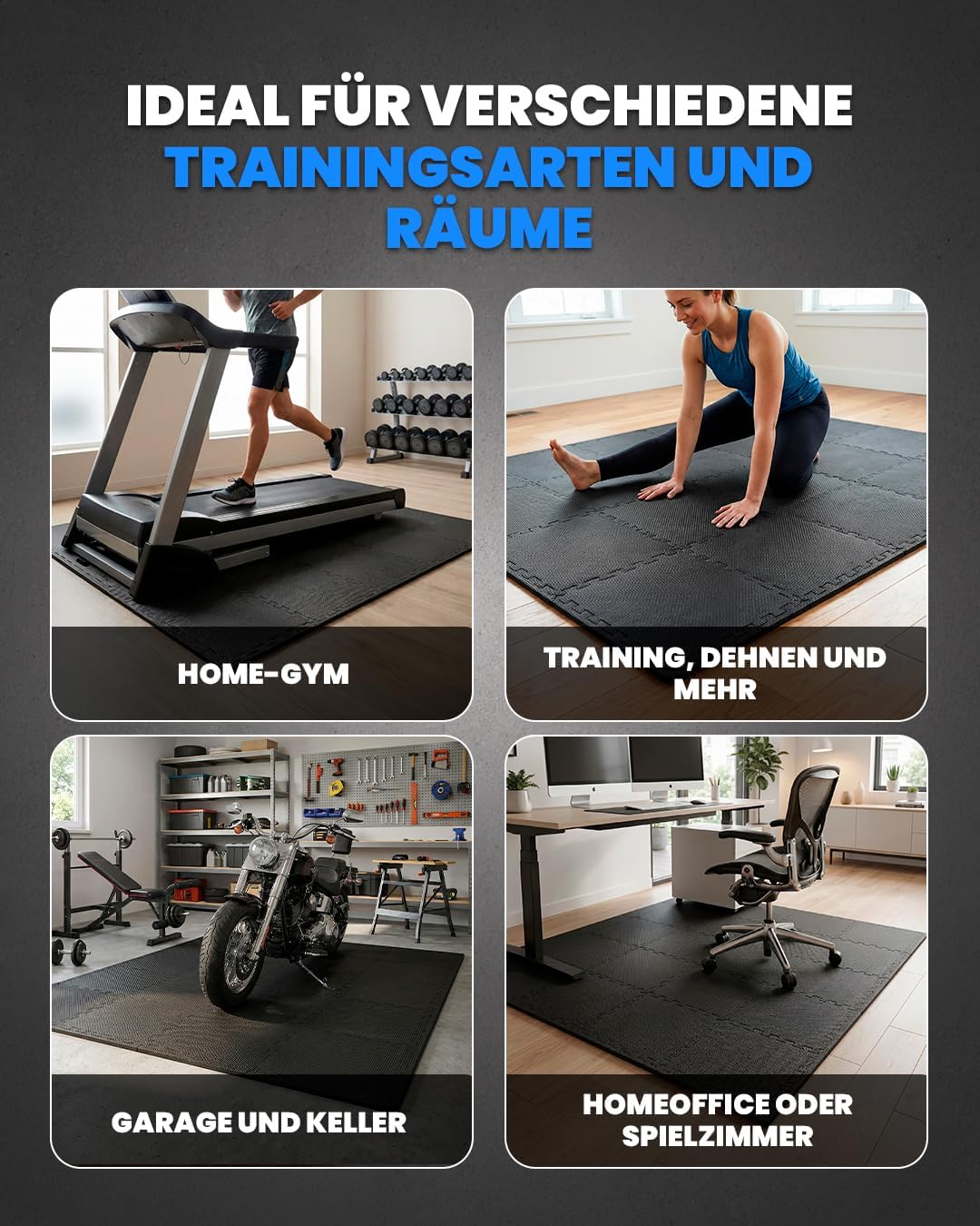 unycos - Bodenschutzmatte Set【12/20/28 Teile】Puzzlematte 30x30 cm, Rutschfeste Schutzmatten per Fitn
