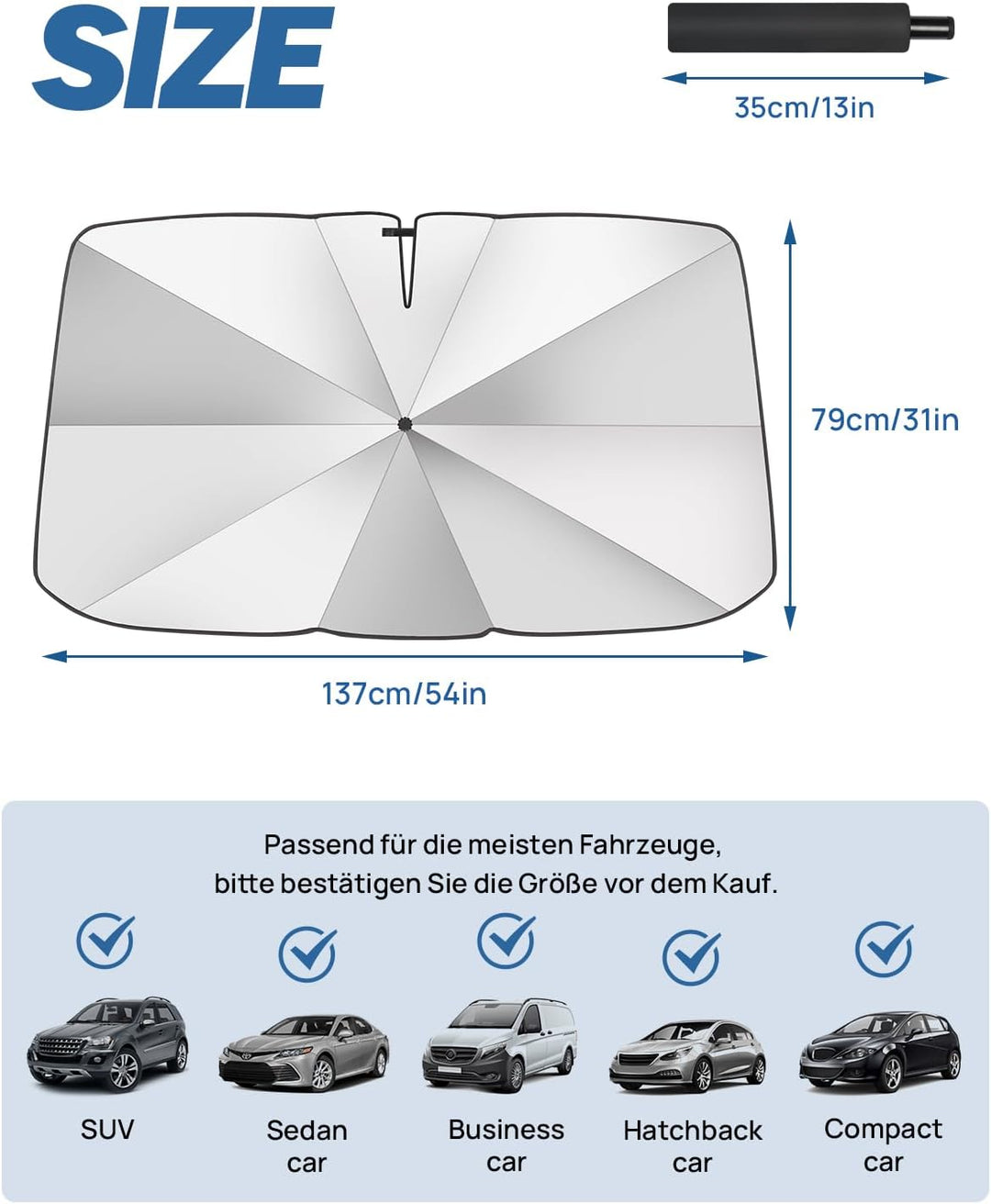 JOYTUTUS Sonnenschutz Auto Frontscheibe, [2024 Upgrade] 360°Drehbar Windschutzscheibe Sonnenschutz m