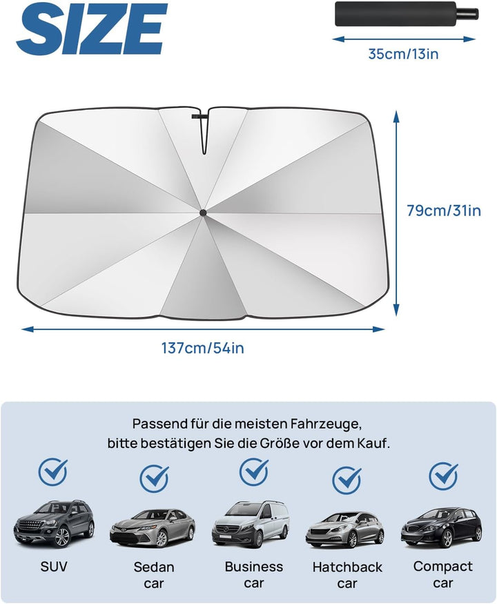JOYTUTUS Sonnenschutz Auto Frontscheibe, [2024 Upgrade] 360°Drehbar Windschutzscheibe Sonnenschutz m