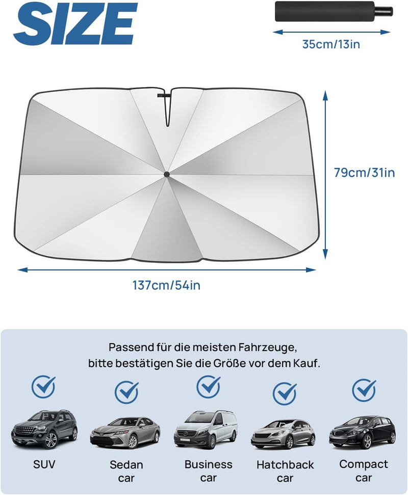 JOYTUTUS Sonnenschutz Auto Frontscheibe, [2024 Upgrade] 360°Drehbar Windschutzscheibe Sonnenschutz m