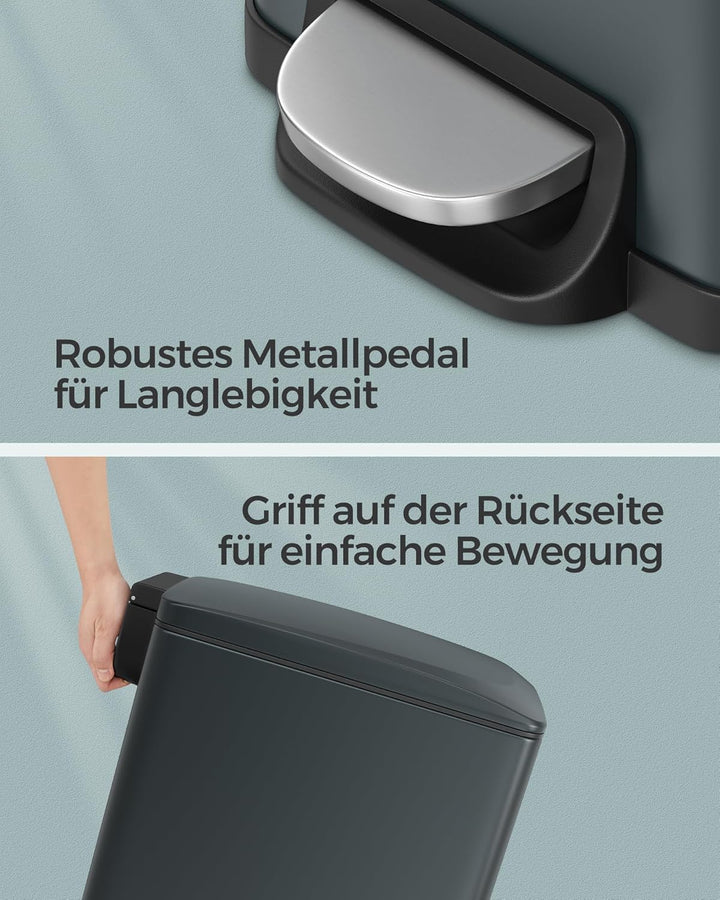 SONGMICS Mülleimer Küche, Inneneimer aus Kunststoff, mit Deckel, Softclose, LTB202B01, Anthrazitgrau