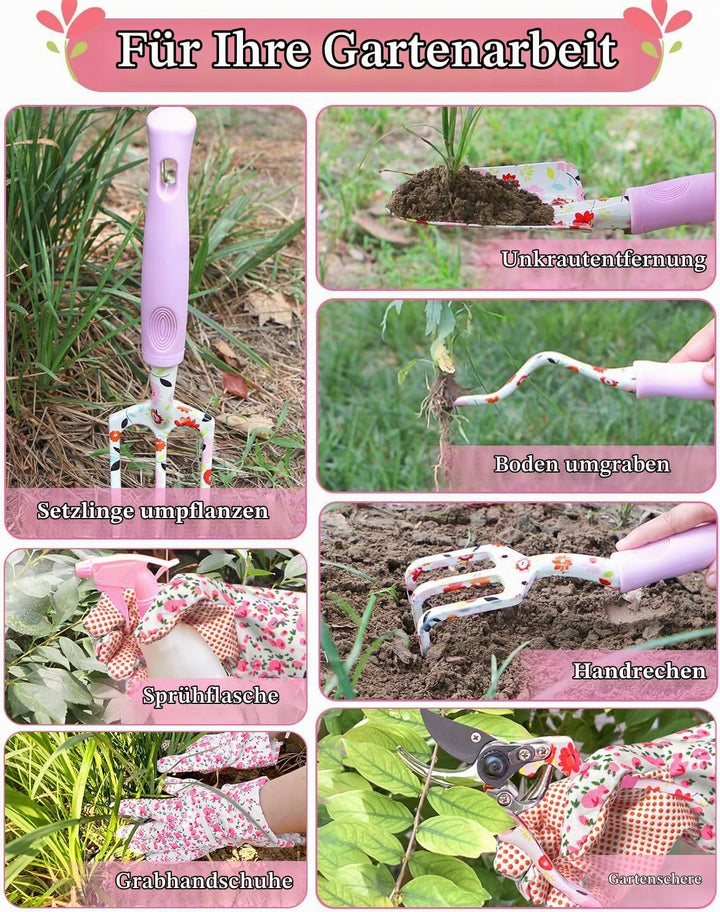 MQFORU Gartenwerkzeug Set, 11 Stück Heavy Duty Gartengeräte Set, neues komplettes Set von gedruckten