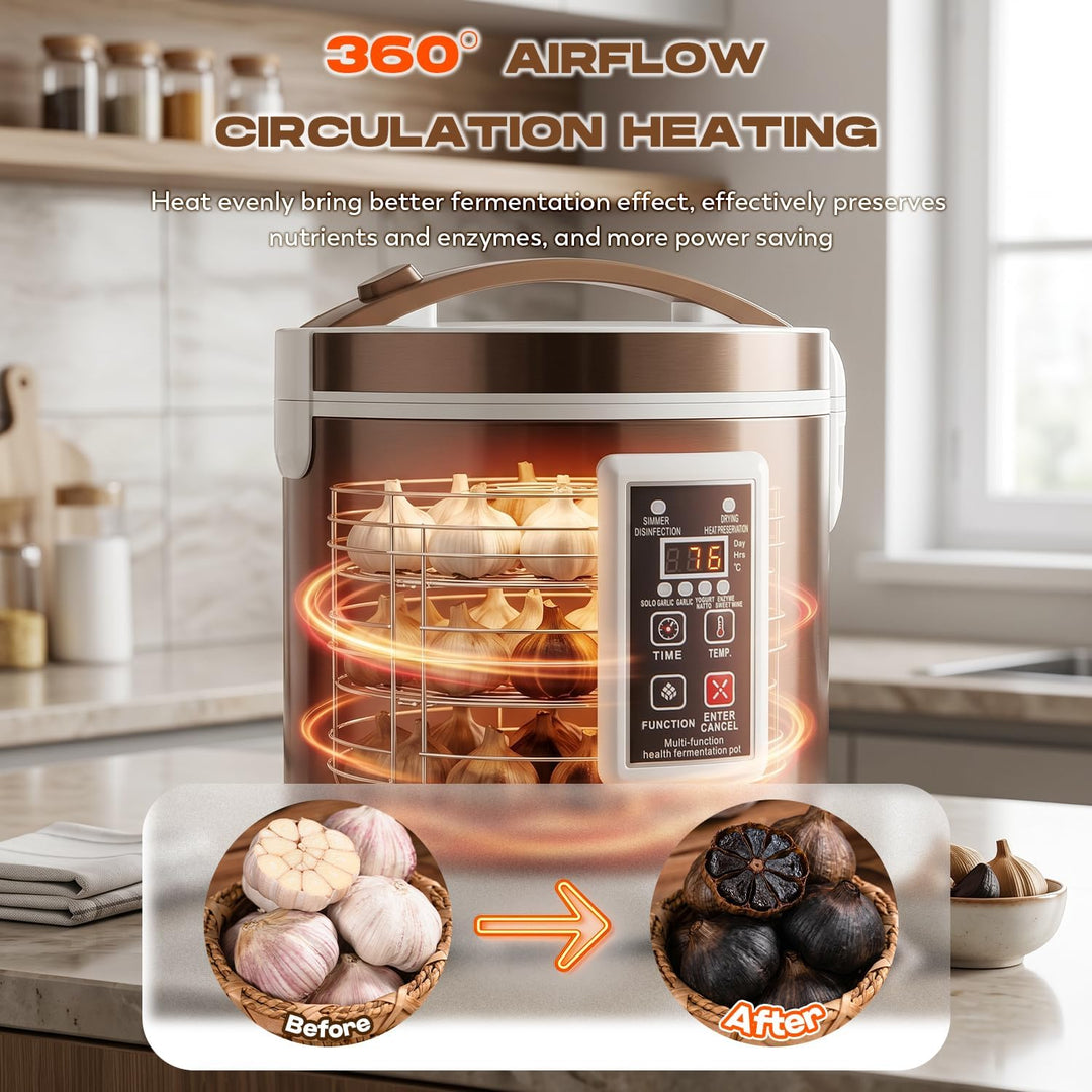 Moongiantgo 7.5L Schwarzer Knoblauchfermenter, Automatische Steuerung Knoblauchtopf Natto, Joghurt,