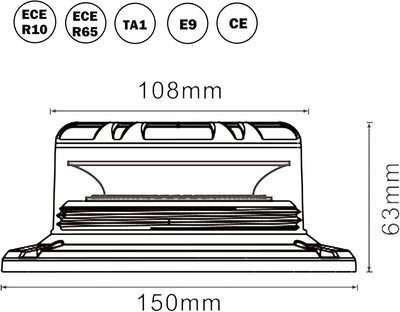 AGRISHOP 12V/24V LED Rundumleuchte Blitzleuchte Mit Magnetfuss,LED Rundumleuchte Gelb Warnleucht，45L