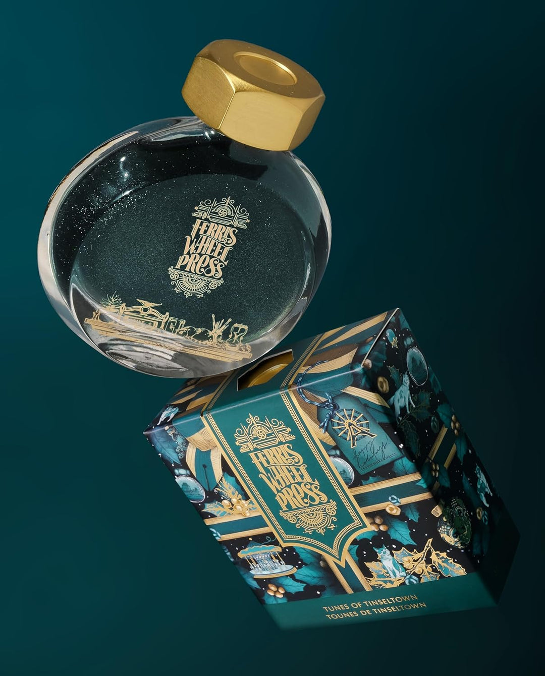 Ferris Wheel Press Fountain Pen Ink, Everyday Ink Collection,Deep teal with dual metallic (silver an