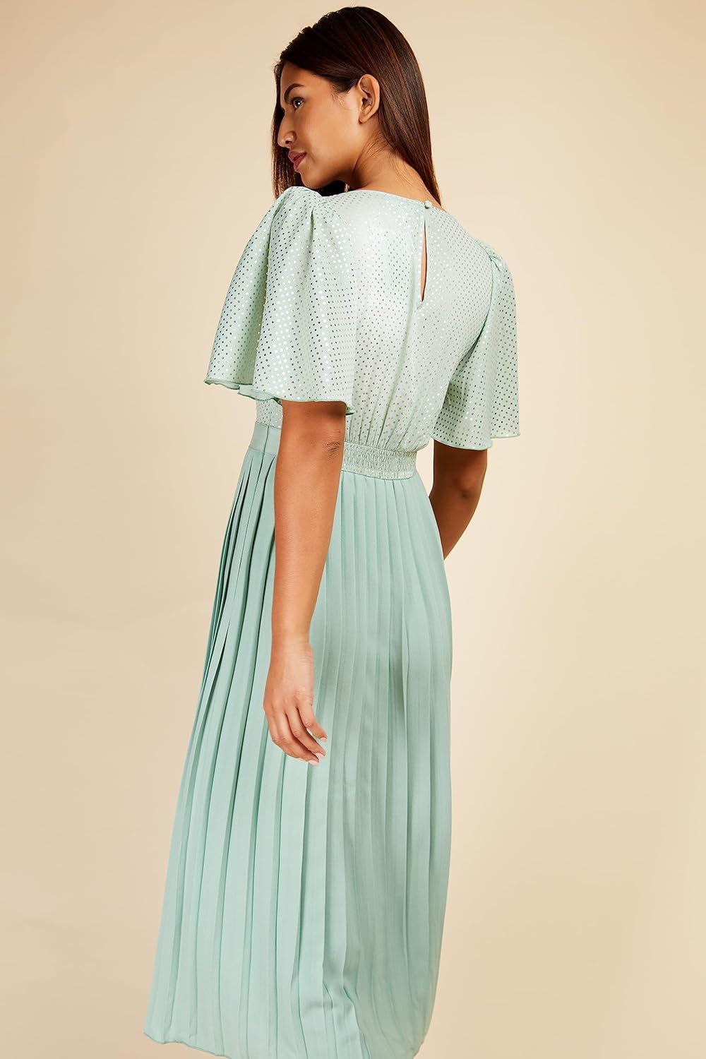 Little Mistress Damen Salbei Plissee Midaxi Kleid für besondere Anlässe 36 Graugrün, 36 Graugrü