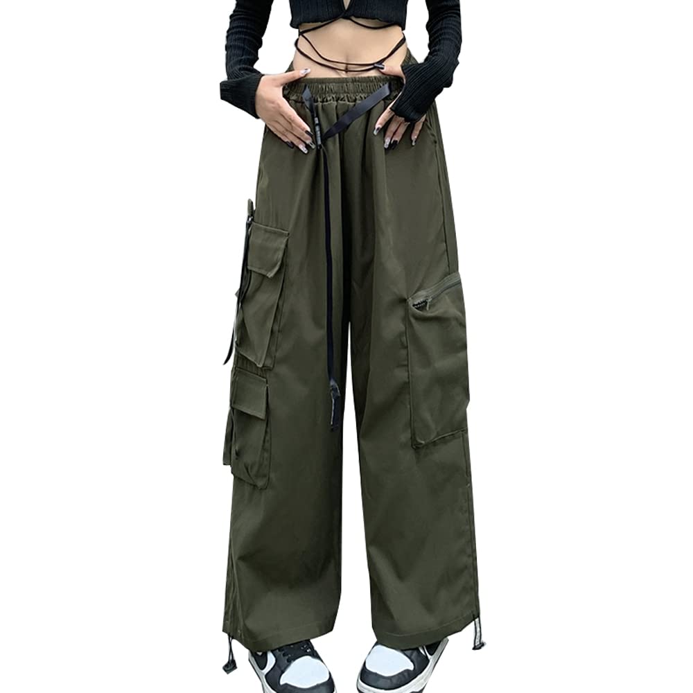 Hewlshawn Damen Cargohose Baggy High Waist Gotisch Y2k Straight Streetwear Elastische Taille mit Kor