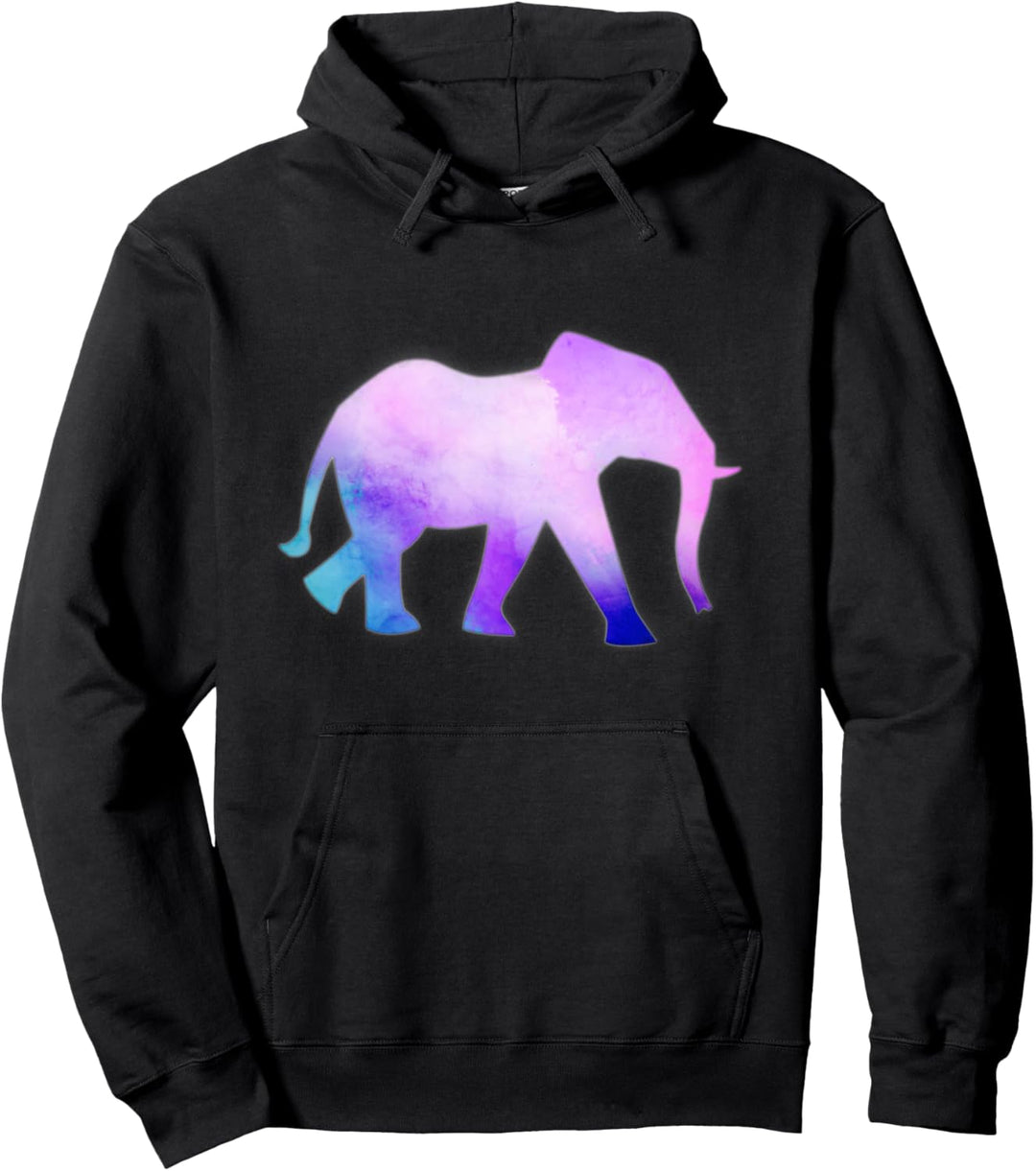Schöne Elefanten-Silhouette in Rosa, Lila und Blau. Pullover Hoodie