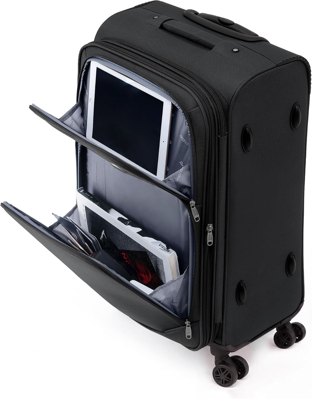 BEIBYE Kofferset Trolley Gepäckset Stoff Dehnungsfuge Koffer Reisekoffer (Schwarz)