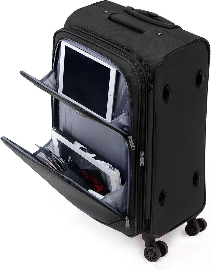 BEIBYE Kofferset Trolley Gepäckset Stoff Dehnungsfuge Koffer Reisekoffer (Schwarz)