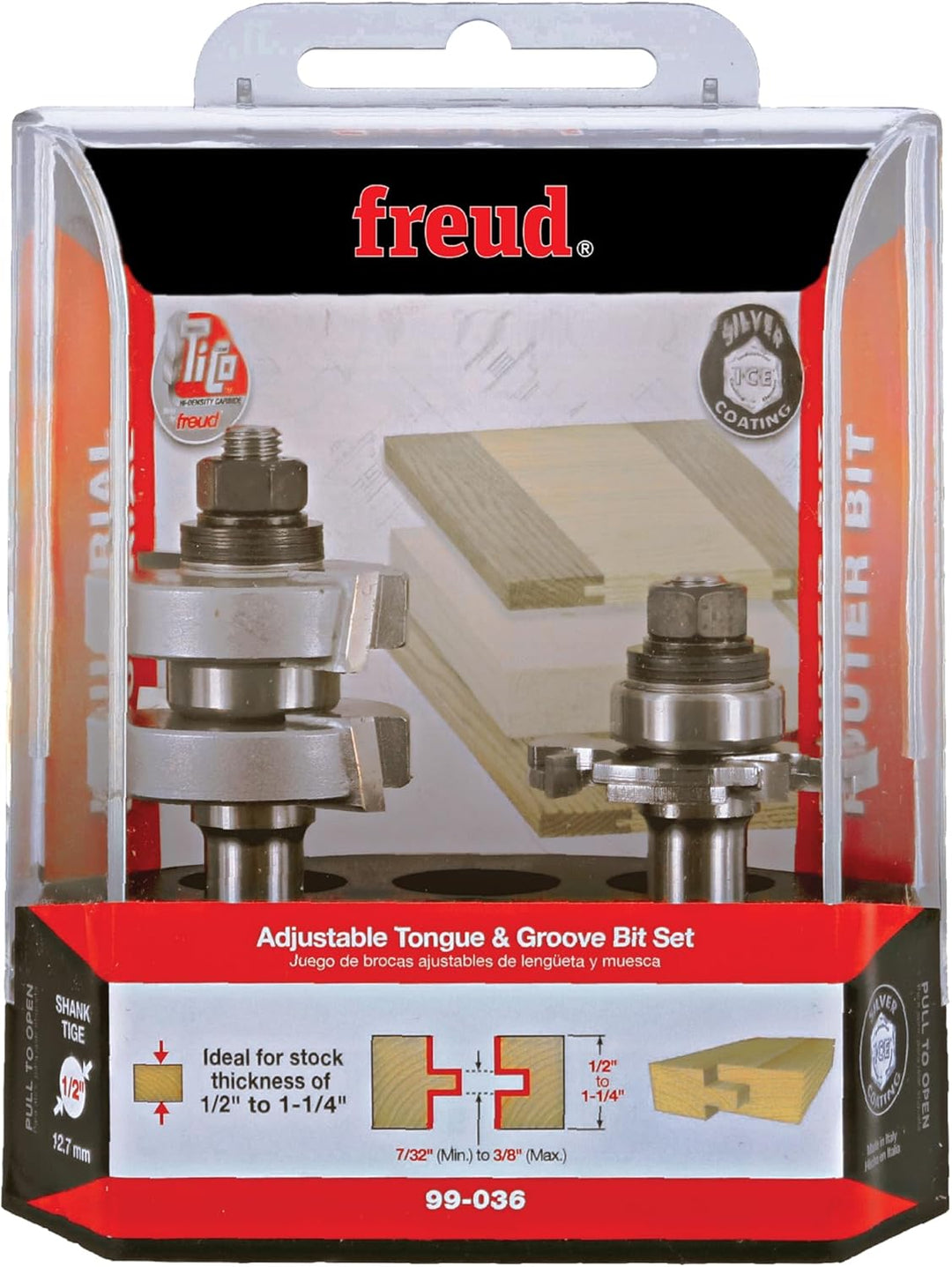 Freud Nut- und Feder-Bit-Set mit 1,27 cm Schaft (99-036) Verstellbarer Nut- und Federfräser-Bit-Set,