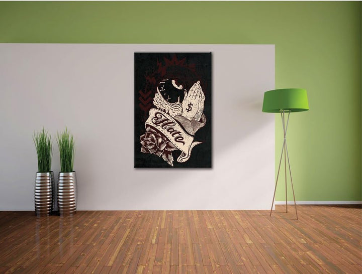 Dark Hate black Bild auf Leinwand, XXL riesige Bilder fertig gerahmt mit Keilrahmen, Kunstdruck auf