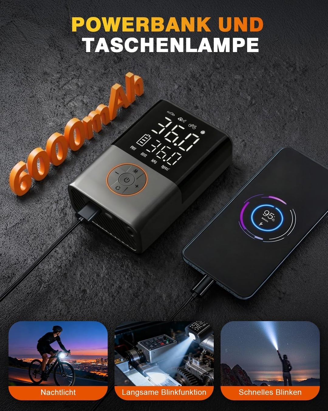 Kabelloser Elektrische Luftpumpe, 150 PSI 5400mAh, kabellose Mini Luftpumpe für Auto, Motorrad, E-Bi