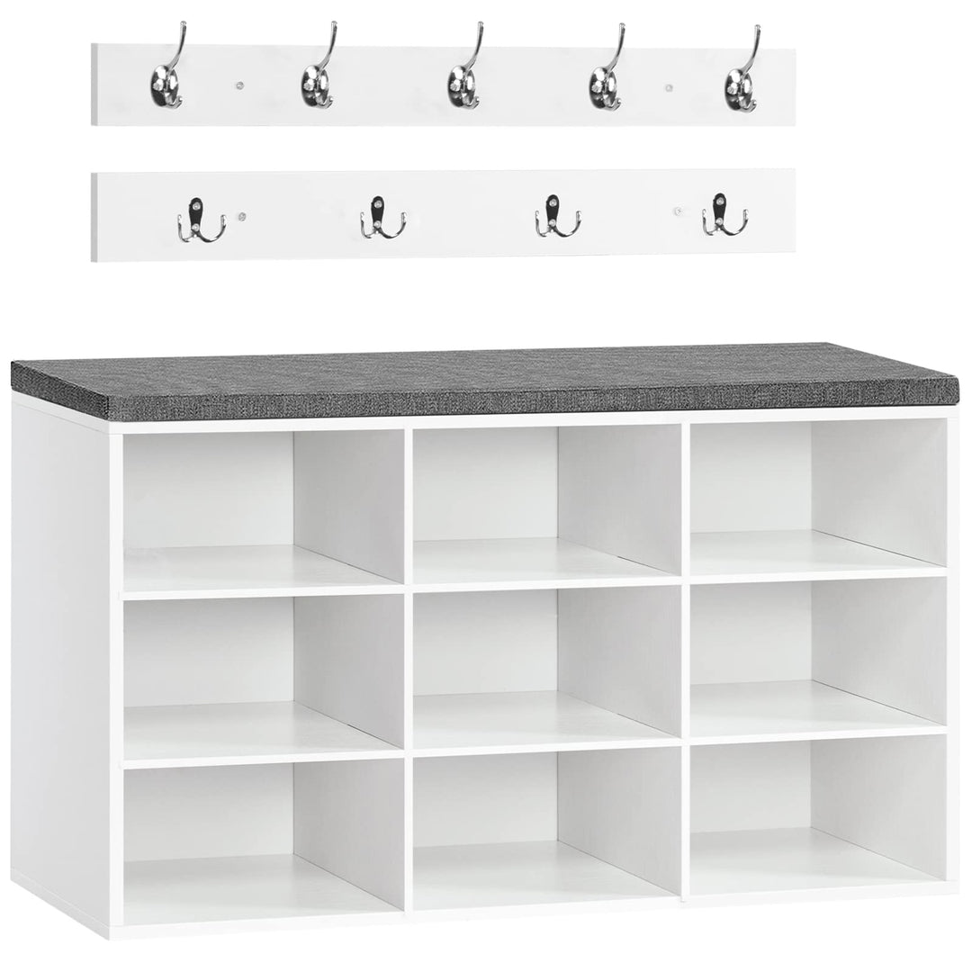 HOOBRO Garderobe Schuhregal Set, Schuhbank mit 9 F Cher, Schuhregal mit gepolsterter Sitzbank, Wandg