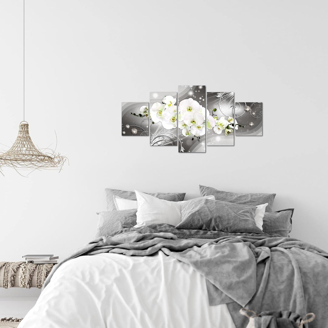 Runa Art Wandbilder Blumen Orchidee 5 Teilig Bild auf Vlies Leinwand Deko Wohnzimmer Abstrakt Grau 0