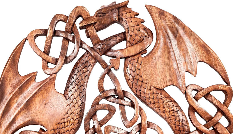 Windalf Celtic Wandbild Holzornament ACAR Ø 30 cm DREI keltische Drachen Wandrelief Handarbeit aus H