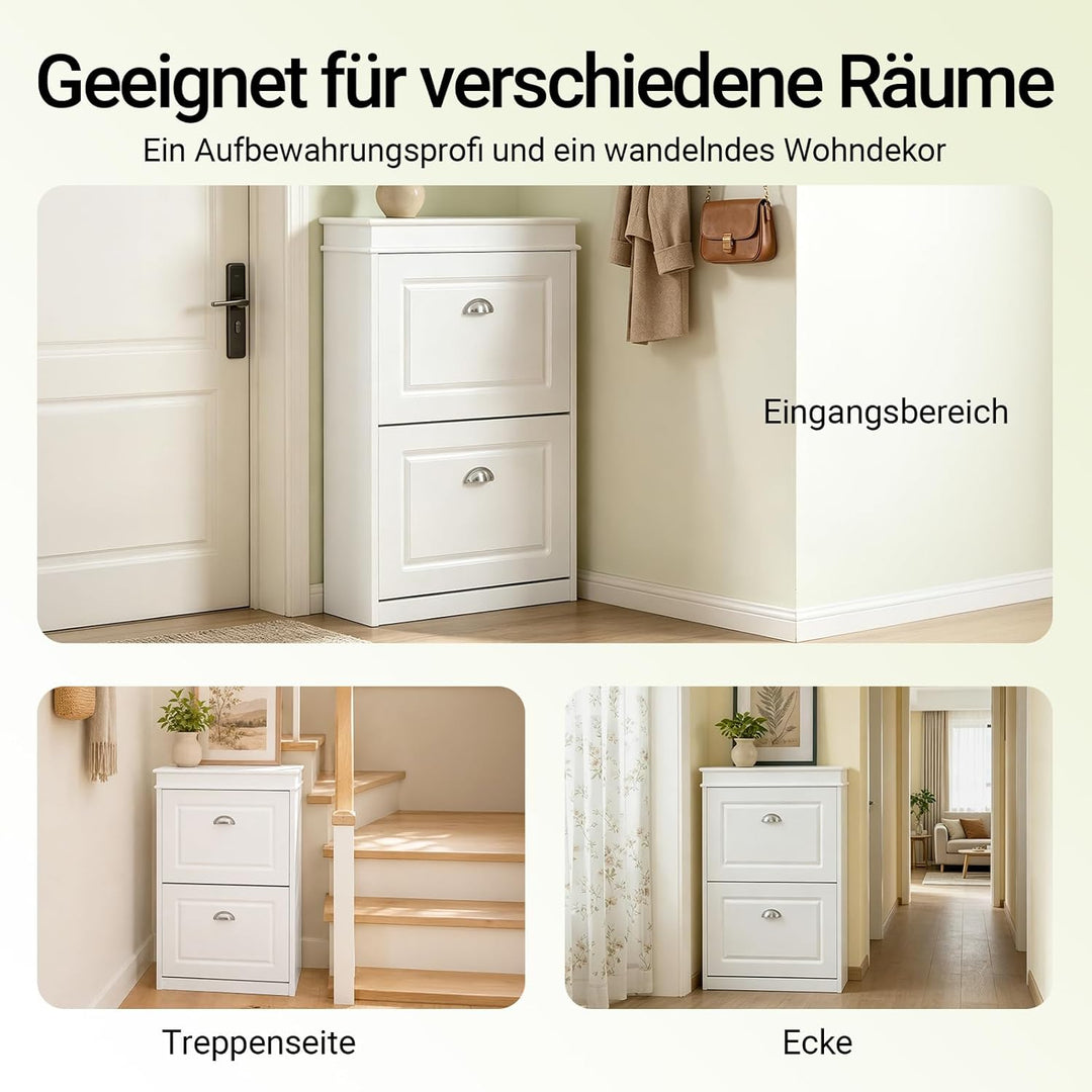 SoBuy Schuhschrank mit 2 Klappen - Schmaler Schuhkipper mit 4 Ablagen, Verstellbares Schuhregal für