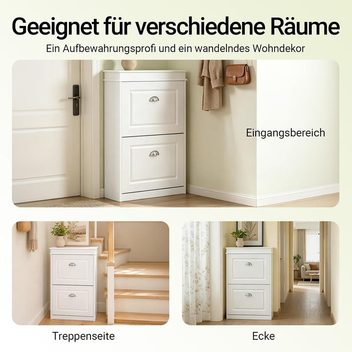SoBuy Schuhschrank mit 2 Klappen - Schmaler Schuhkipper mit 4 Ablagen, Verstellbares Schuhregal für