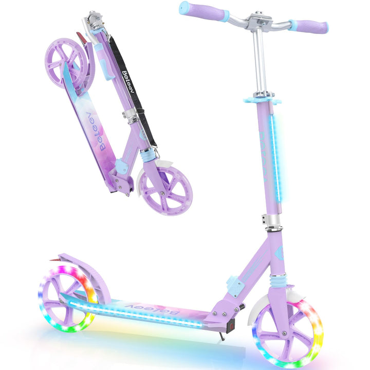 BELEEV Big Wheel Scooter mit LED Leuchtenden Lenksäule, Deck, Höhenverstellbar, ABEC-9, 200mm Räder,