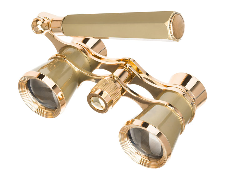 Levenhuk Broadway 325E Opernglas (Goldfarbiges Theaterfernglas mit Ausziehbarem Griff) GOLD, mit Gri
