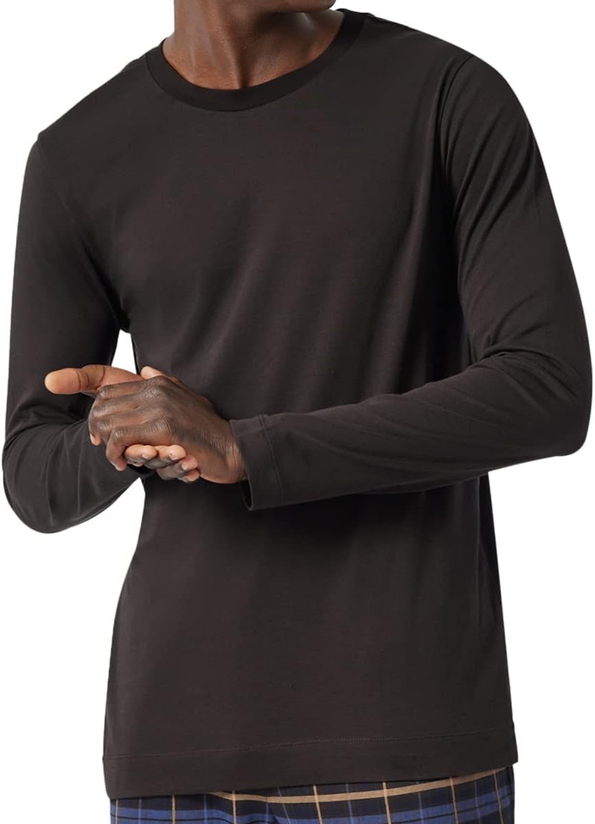 Schiesser Herren Langarmshirt Rundhals Pyjamaoberteil 48 Dunkelbraun, 48 Dunkelbraun