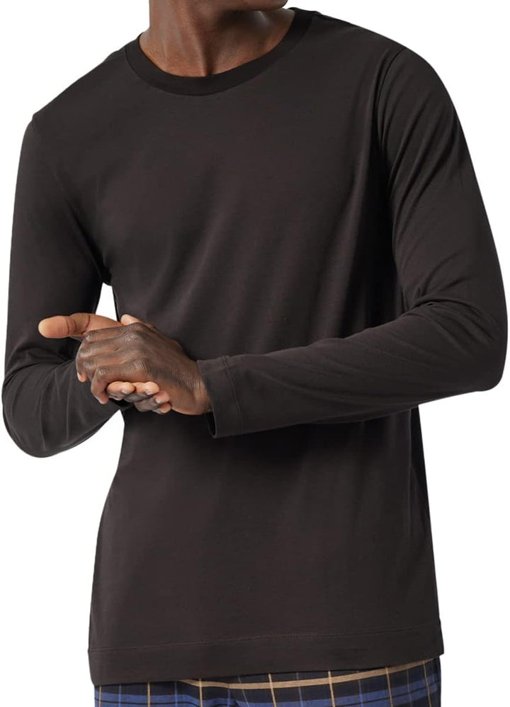 Schiesser Herren Langarmshirt Rundhals Pyjamaoberteil 48 Dunkelbraun, 48 Dunkelbraun