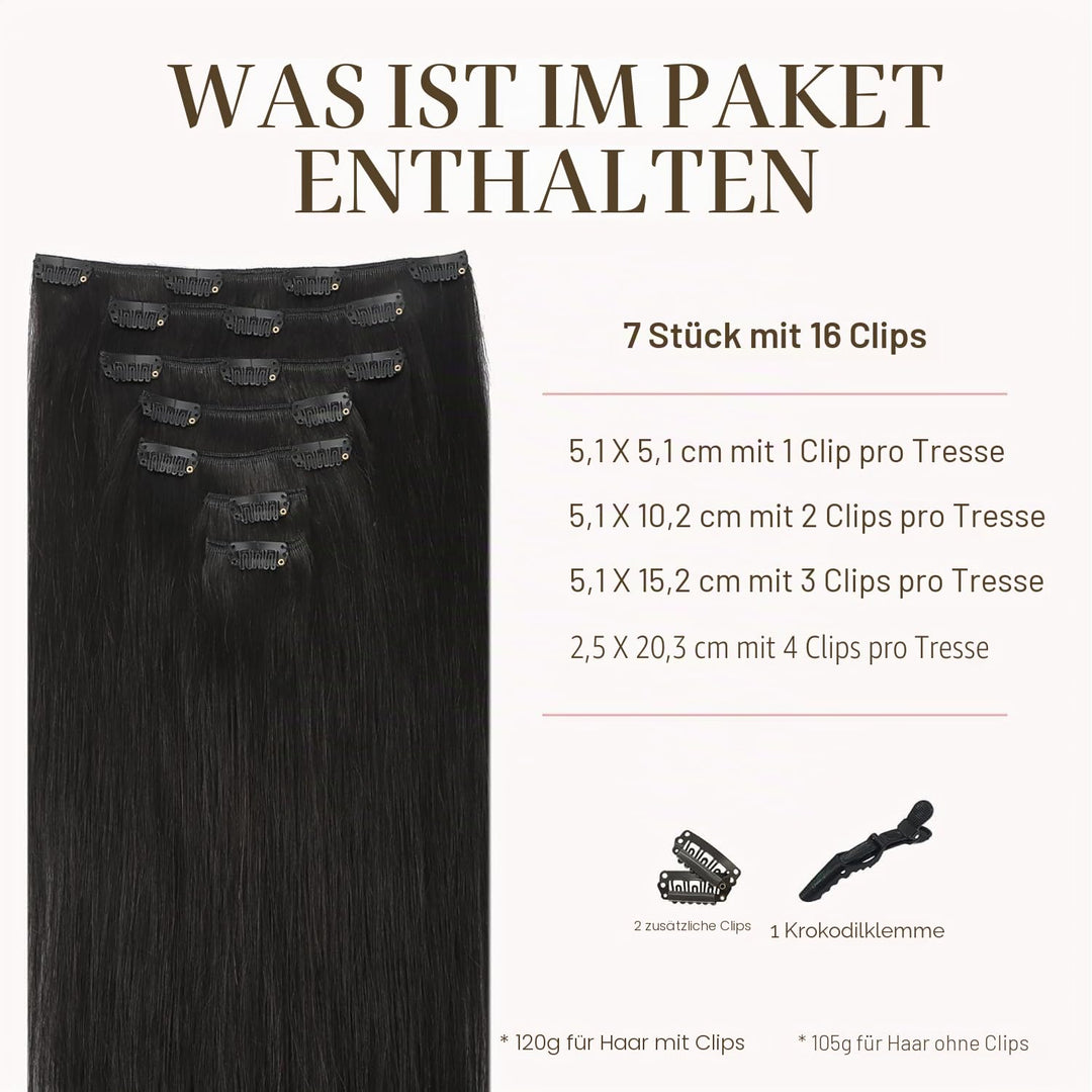 GOO GOO Clip in Extensions Echthaar, Echthaar Extensions Clip, 25cm 55g 7pcs, Haarverlängerung Echth
