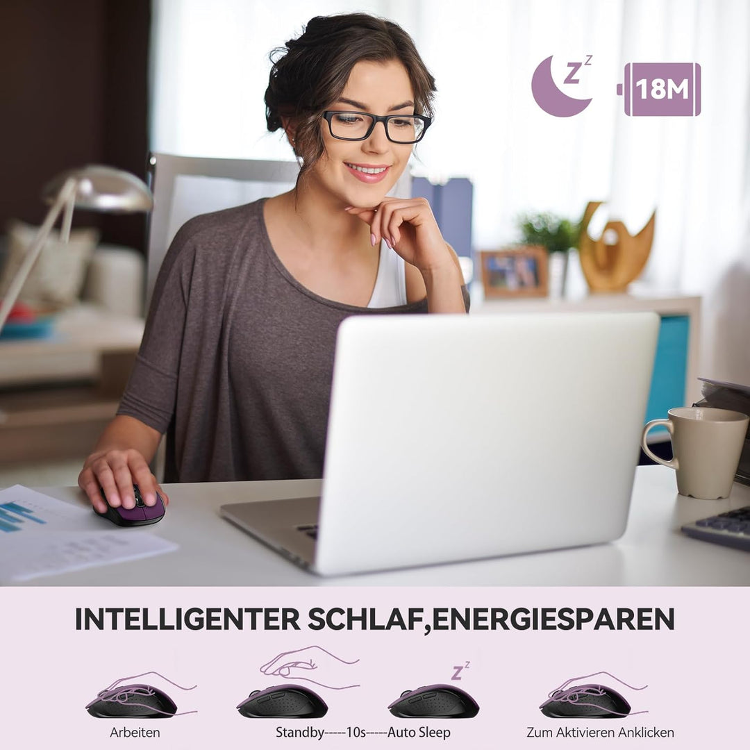 TECKNET Bluetooth Maus, 4000 DPI Maus Kabellos (Tri-Mode: BT 5.0/3.0+2.4GHz) Funkmaus mit USB-Empfän