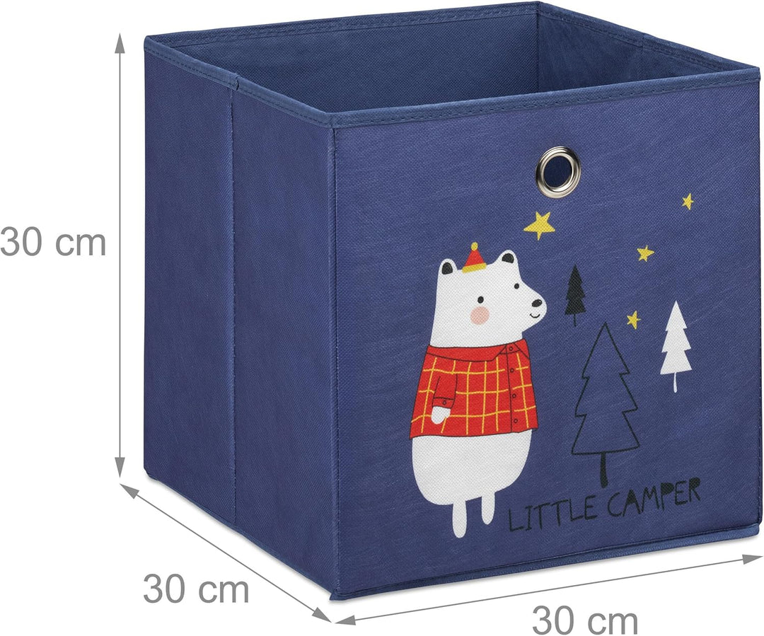Relaxdays 4er Set, Kinder Aufbewahrungsboxen, Tiere & Monster, Faltbox für Würfelregale, HBT: 30x30x