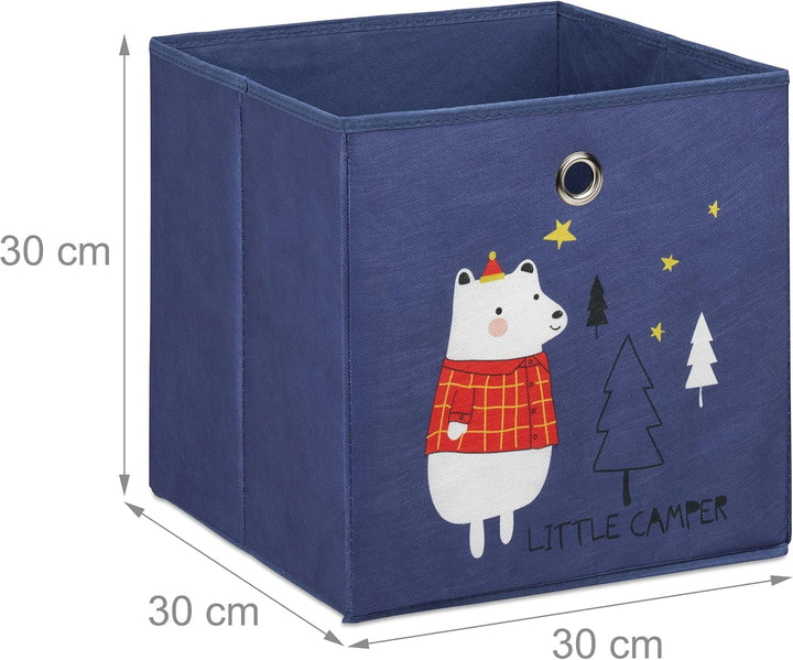 Relaxdays 4er Set, Kinder Aufbewahrungsboxen, Tiere & Monster, Faltbox für Würfelregale, HBT: 30x30x