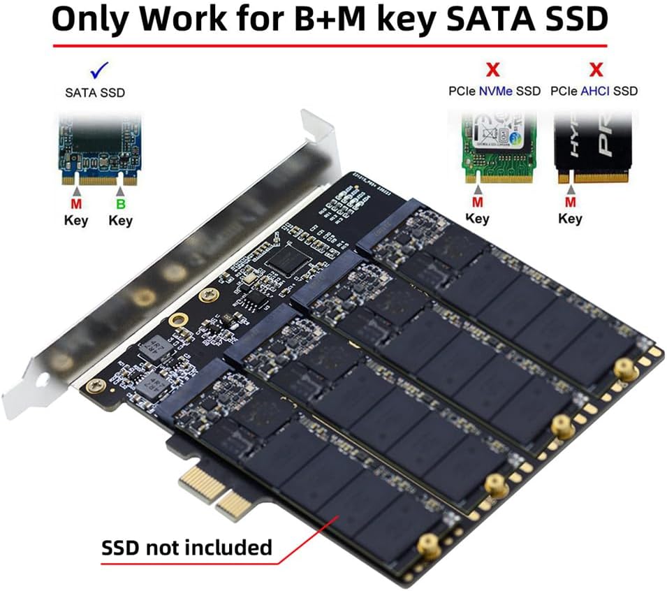 xiwai High-Speed 4 SATA NGFF Key B+M SSD auf PCI-E 1x Motherboard Desktop Adapter SSD Karte ASM1064