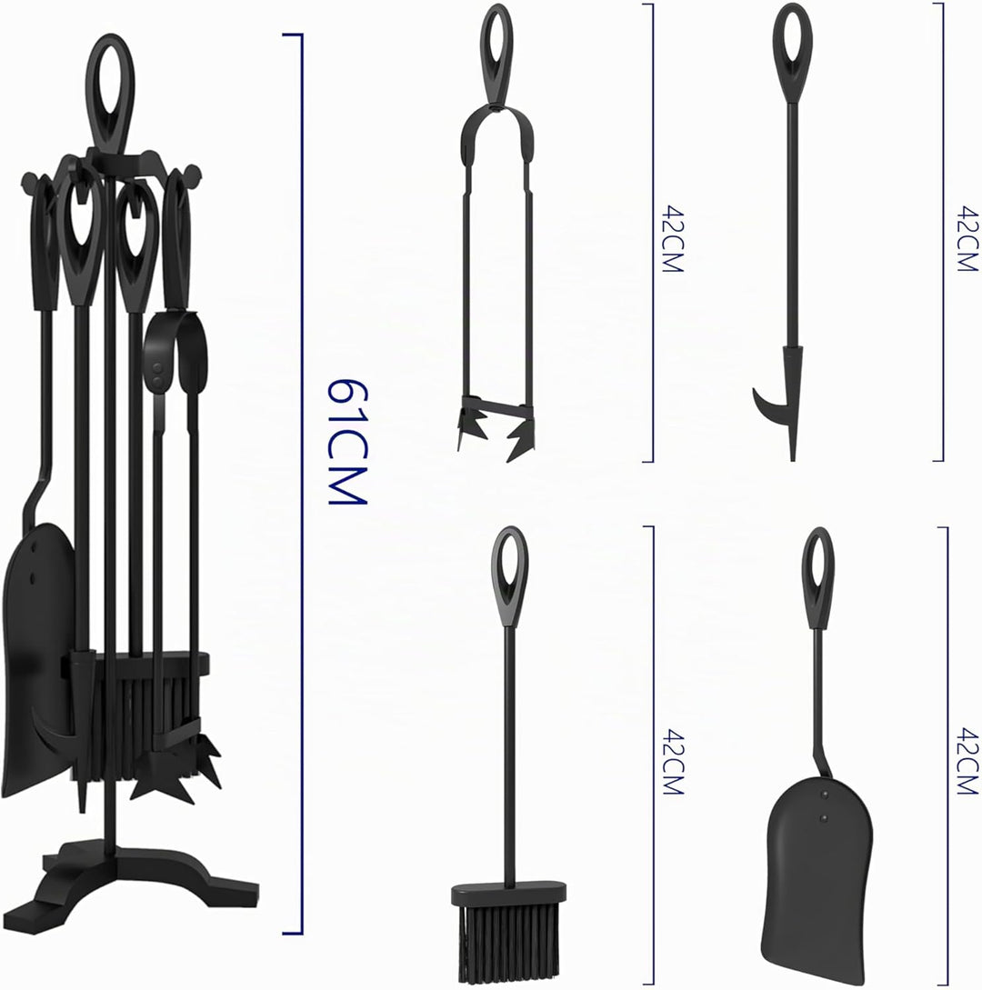 Kingson Kaminbesteck aus Gusseisen, 5-teilig, 19,5 x 17 x 61 cm, langlebiges Kaminwerkzeug-Set
