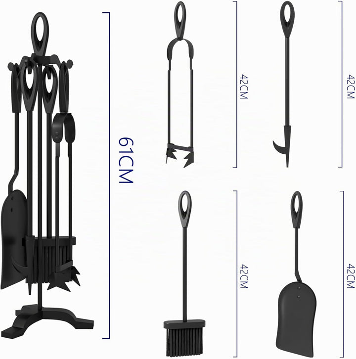 Kingson Kaminbesteck aus Gusseisen, 5-teilig, 19,5 x 17 x 61 cm, langlebiges Kaminwerkzeug-Set