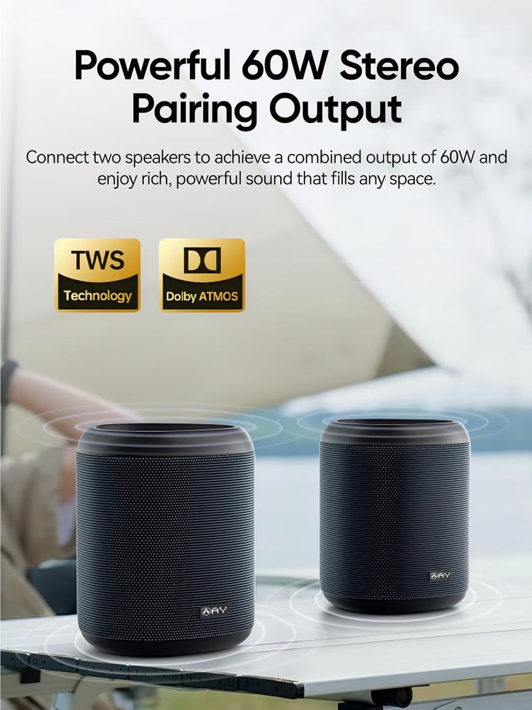 AY Tragbarer Bluetooth Lautsprecher 30W mit Licht, Musikbox Bluetooth mit Leistungsstarker Kristallk